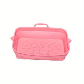 Rectangular Air Fryer Liners; Foldable Silicone Tray; Air Fryer Accessories; Reusable Grill Plate; Heat Resistant Microwave Silicone Plate; Home (Quantity: 2, Color: Pink)