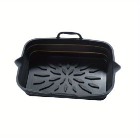 Rectangular Air Fryer Liners; Foldable Silicone Tray; Air Fryer Accessories; Reusable Grill Plate; Heat Resistant Microwave Silicone Plate; Home (Quantity: 2, Color: Black)