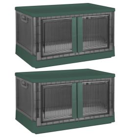 2Pcs 32L Foldable Storage Bins with Lid Collapsible Stackable Closet Organizer Containers with Front Door Lock 4Pcs Wheels (Capacity: 32L, Color: green)
